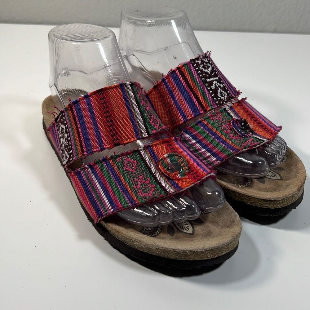 Muk Luks Multistripe Adjustable Slide Sandals - Red, Pink, Green, Blue